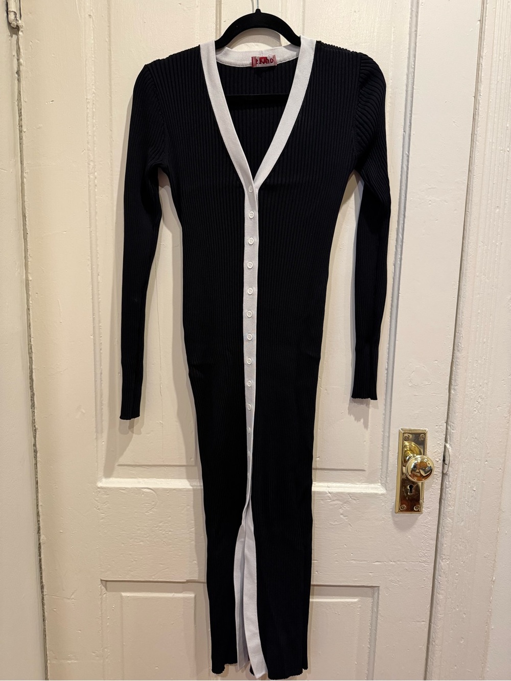 STAUD Shoko Stripe Long Sleeve Sweater Dress in Black/White